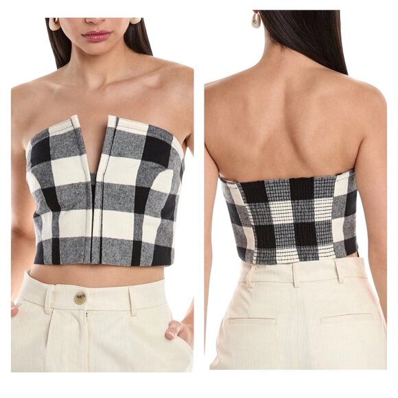 Mara Hoffman Layne Gingham Flannel Strapless Crop Top Size 4 Organic Cotton - Picture 1 of 7